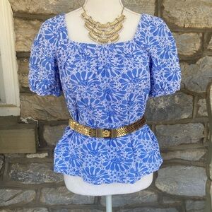 Loft Eyelet Bubble Sleeve Square Neck Top Size Small EUC